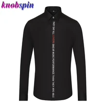 Fashion Letters Print Shirt men Autumn Long sleeve Slim Camisas masculina Brand quality Pure Cotton Men's Shirts M-4XL