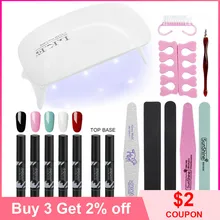 LKE светодиодный маникюрный набор 12 Вт УФ светодиодный светильник для ногтей с 7 шт. гелевые лаки для ногтей ручки портативные аксессуары для ногтей набор инструментов для дизайна ногтей