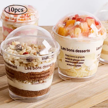 

10pcs Round Jelly Cups Pudding Cups Plastic Yogurt Cups With Lid Spoons Transparent Dessert Container Mousse Cups (Random Color)