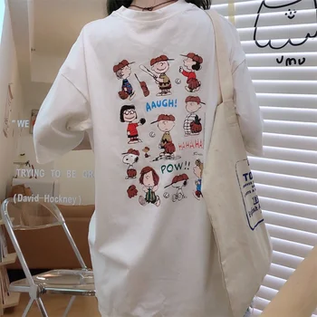 

Snoopy Cartoon Print Summer T Shirts Women Vintage Harajuku Loose Shirts Funny Short Sleeve Tops Tees Plus Size Streetwear B054