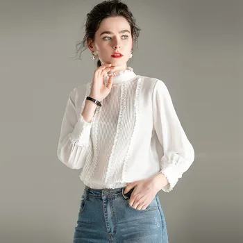 

A201001 Silk Shirt Female Long Sleeve 2020 Season Super Xian Temperament Li Collar Top Silk Shirt