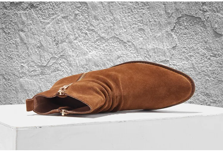 Winter Genuine Leather Warm Suede Boots British Chelsea Boots Fashion Ankle Zip Boots High Boots Work Shoes Bota Masculina