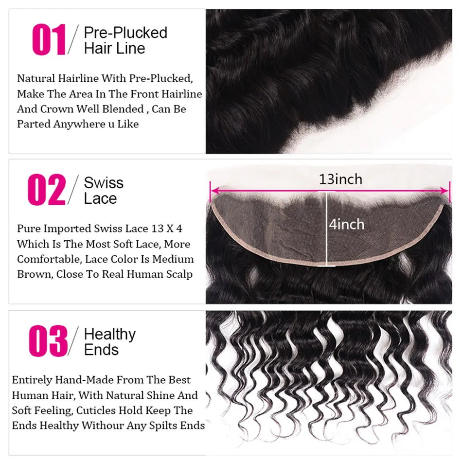 Unice Hair Brazilian Natural Wave 13x4 Lace Frontal Closure With 3/4 PCS Human Hair Extensions Brazilian Hair Weave Bundles