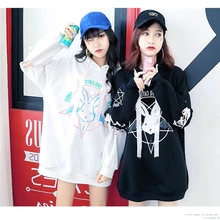 Kawaii Кролик толстовки с капюшоном рисунком зима осень длинный рукав пуловер Топы женские свободные толстовки повседневные женские белые черные