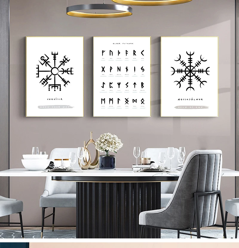Scandinavian Old Norse Elder Futhark Runes Wall Art Pictures Canvas Painting Living Room Decor RUNES Posters and Prints Viking