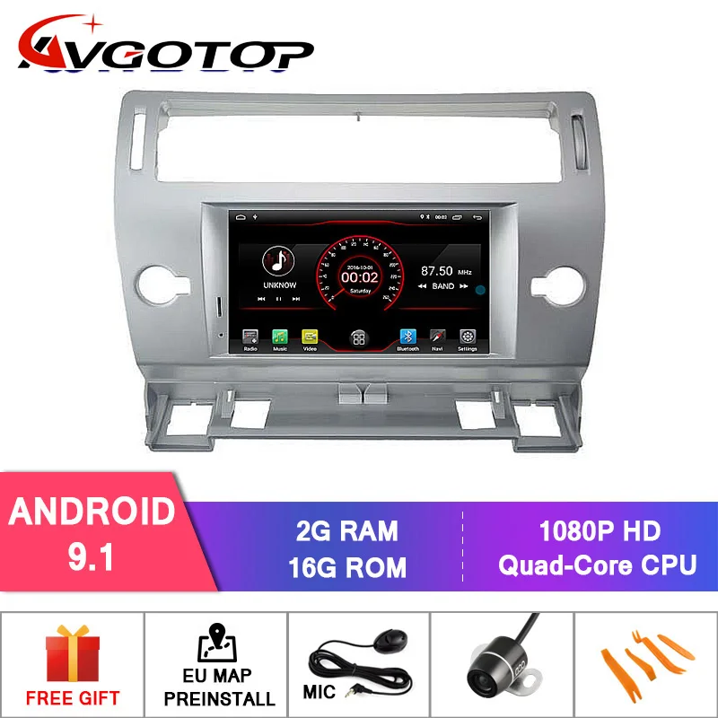 AVGOTOP Android 9 Автомагнитола для CITROEN C4 MP3 MP4 Автомобильный Wi-Fi gps Мультимедиа - Цвет: Android 9 Silver