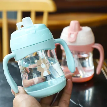 

260ml Baby Feeding Bottle Thicken Kids Children Learn Feeding Drinking Water Straw Bottle Training Soft Mouth Bottle