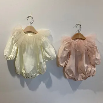 

2020 Autumn Korean Style Baby Girls Bodysuits Lace Peter Pan Collar Long Sleeve Infants One-piece Clothes Kids Romper