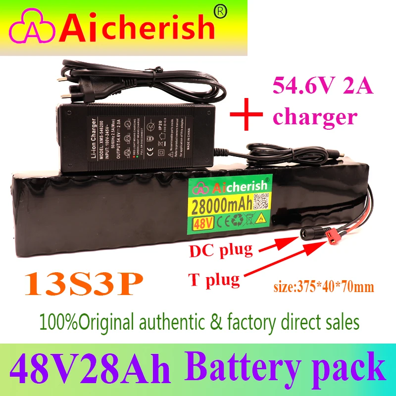 Rechargeable 18650 Battery Pack Li Ion 13S3P 48V 28A 780W BMS Electric
