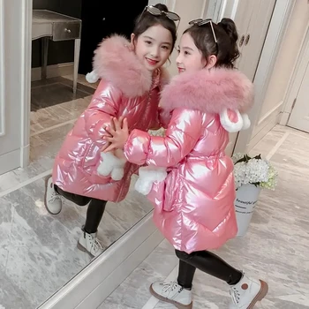 

2020 Winter Shiny Jacket For Girls Hooded Warm Children Girls Winter Coat 3-14 Years Kids Teenage Cotton Parka Outerwear clothes