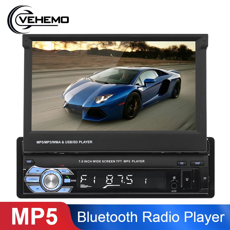 

Single 1 Din 7" In-dash Car MP5 Player Retractable Screen Touch Bluetooth for FM/USB/AUX/TF Card Car Audio For Rear View Camera