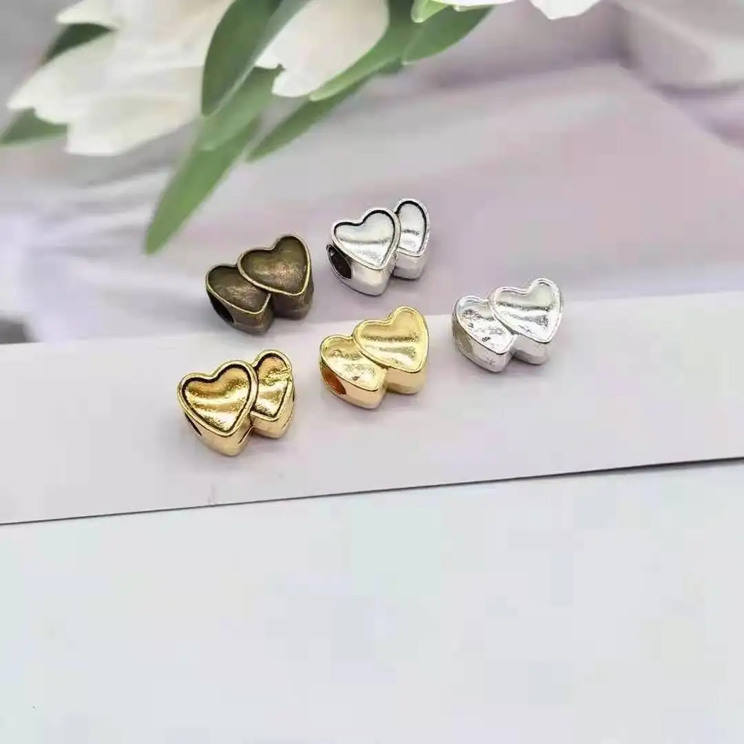 

Fashion 15 pcs alloy double love heart big hole bead charms fit DIY handmade necklace earring bracelet charms Jewelry Making