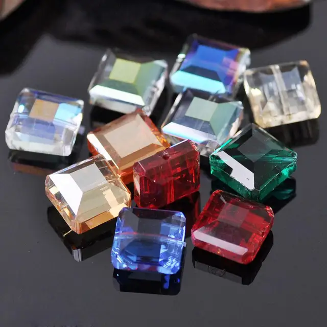 10pcs 13mm Square Faceted Cut Crystal Glass Loose Crafts Beads lot for DIY Jewelry Making Random Mixed