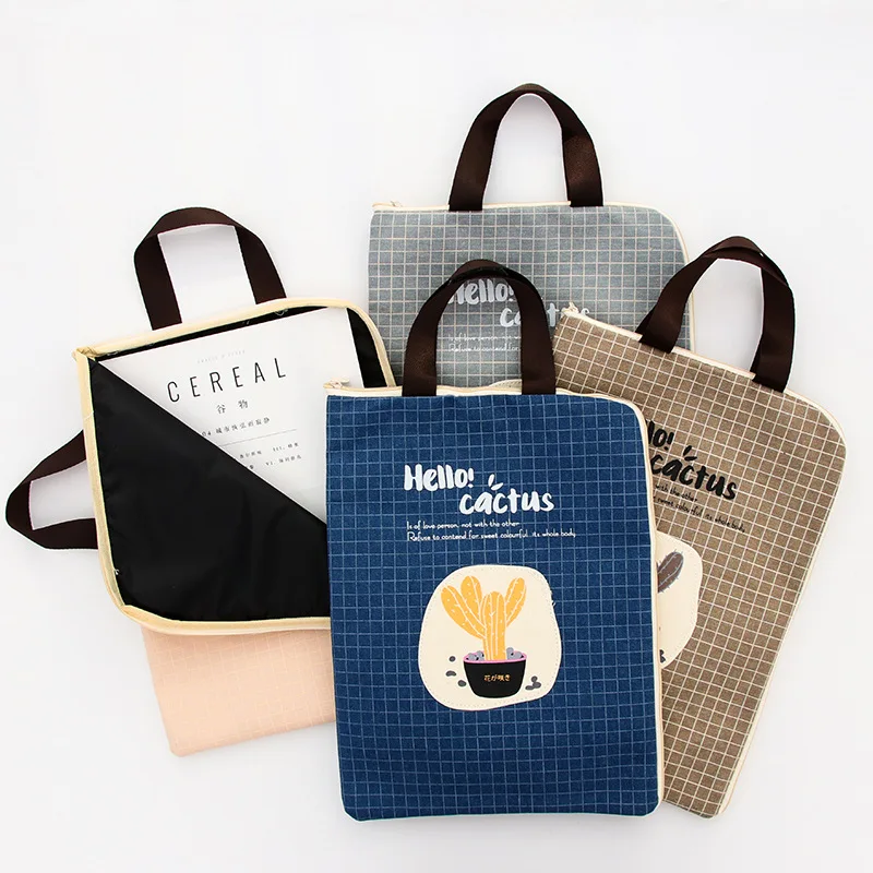 Креативная Портативная сумка для файлов кактус, холщовая, простой дизайн, стильная сумка-карандаш на молнии, сумка для девушек, Студенческая, канцелярская, с зажимом, сумка для файлов