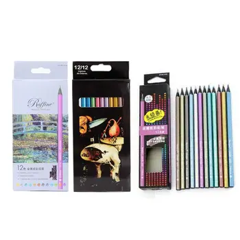 

12 Metallic Colored Pencil Non-toxic For Drawing Sketching Set Stationery