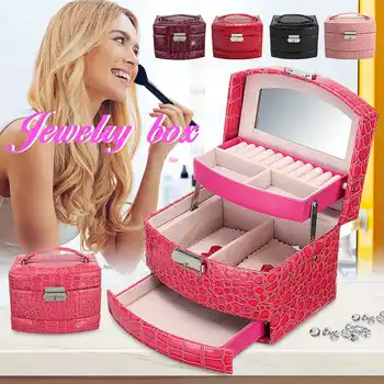 

Fashion New Jewlery Box European-Style High-End Leather Jewelry Box With Drawer Stud Earrings Storage Box Ring Box