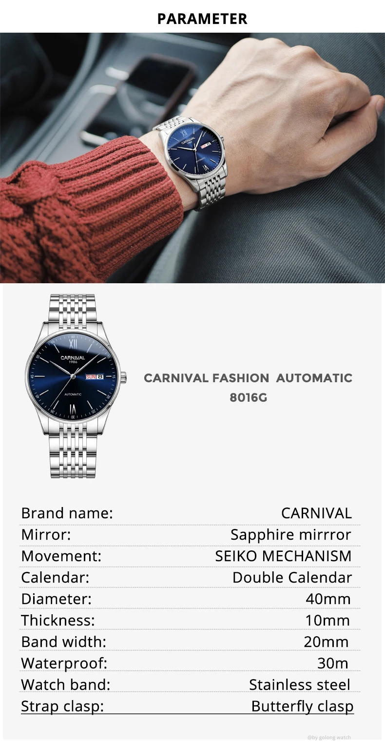 Ультратонкие импортные мужские часы t CARNIVAL Роскошные автоматические часы от ведущего бренда мужские механические Спортивные часы Relogio Masculino