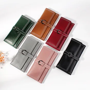 

2019 new multi-card wallet simple retro buckle clutch bag fashion ladies long wallet