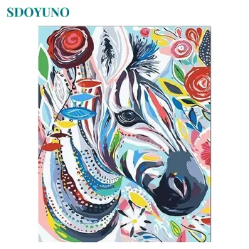 

SDOYUNO 60x75cm Painting By Numbers Colourful zebra DIY Digital Painting Frameless Drawing By Numbers On Canvas Home Decor