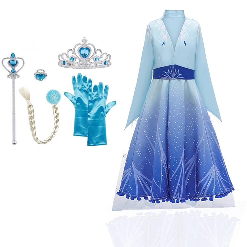 Новинка; платье принцессы Эльзы для костюмированной вечеринки; голубое платье Анны для девочек; Рождественский костюм для девочек; платье Эльзы для девочек; vestidos Menina