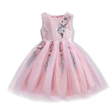 Кружевное платье с цветочным узором для девочек одежда для малышей Детские платья для девочек, праздничная одежда принцессы Милая Розовая одежда из тюля для детей возрастом от 3 до 8 лет