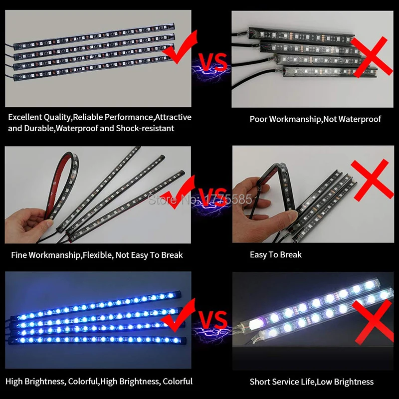 4 шт. RGB DC 12 В Автомобильная светодиодная лента многоцветный музыкальный автомобильный внутренний свет светодиодный набор для освещения под прибором со звуком активная функция