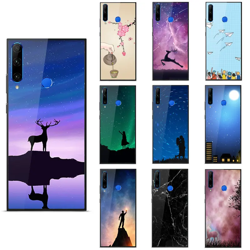 

Honor 20 Lite Case Fashion Pattern Smooth Mirror High Quality Tempered glass shockproof Back Cover For Honor 20 Lite Phone Case
