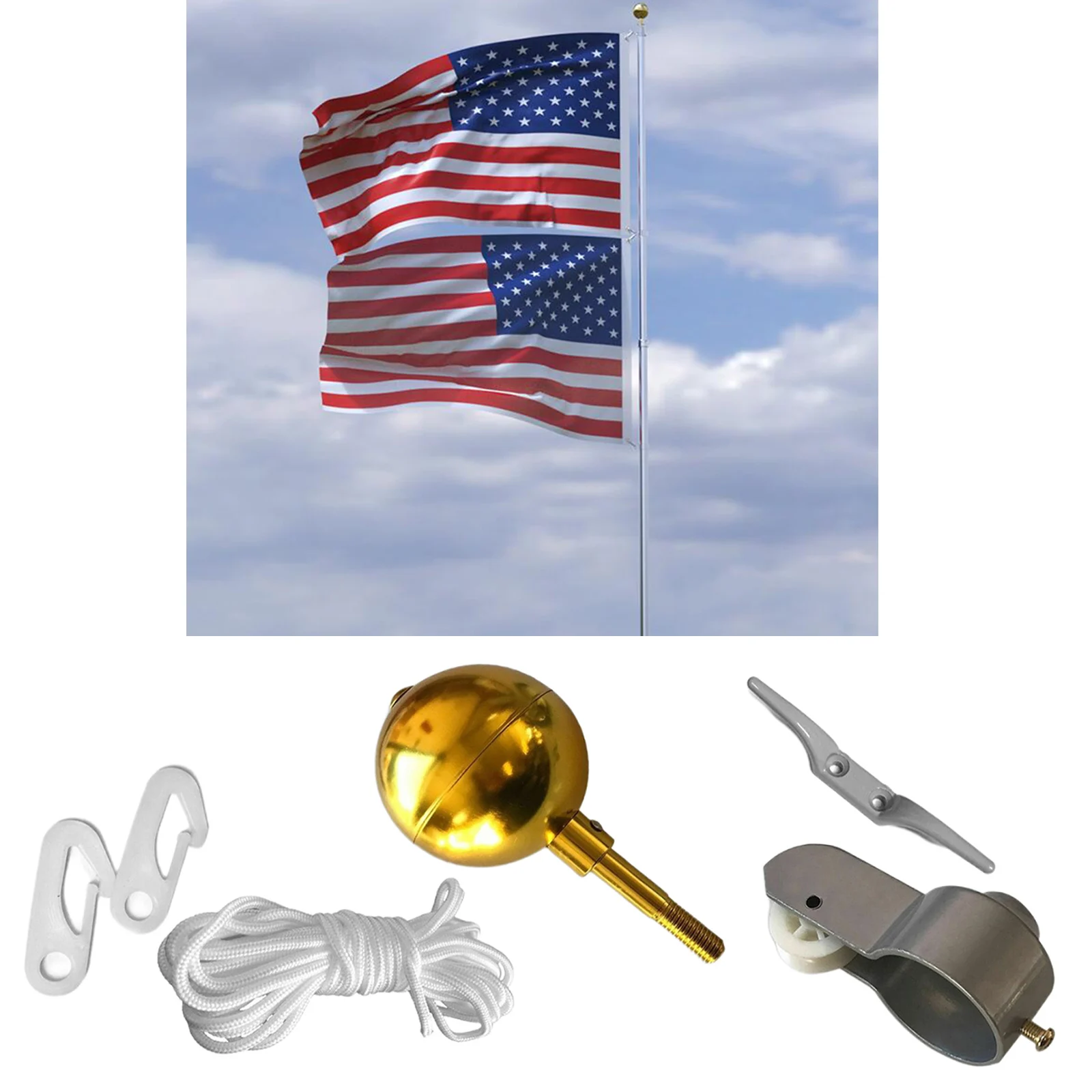 Outdoor Flagpole Hardware Repair Kit Cleat Hooks 4 Rotating Snap Hooks