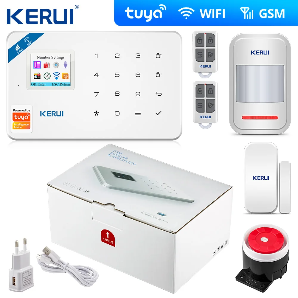 Kerui Tuya W181 Wireless Wifi Home Alarm GSM IOS Android APP Control LCD GSM SMS Burglar Alarm System For Home Security Alarm panic button for elderly Alarms & Sensors