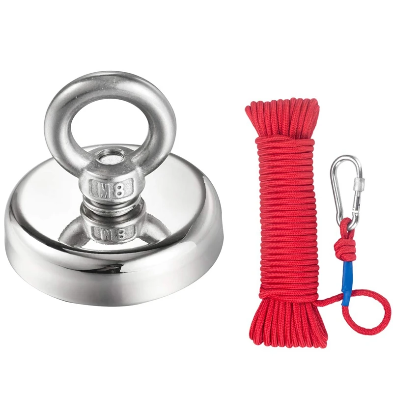 

Round Neodymium Eyebolt Fishing Magnet With Rope X 66Ft,Super Power N52 Pulling Force 290Lb(132Kg) Diameter X 60Mm Thick X 15Mm
