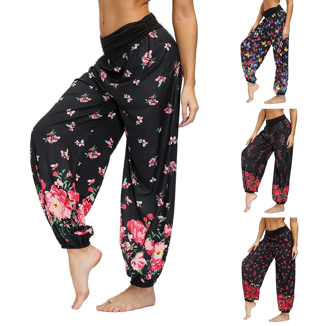 

Women Loose Yoga Pants Elastic High Waist Harajuku Jogger Pants Palazzo Beach Holiday Trousers Female Sports Running Pants
