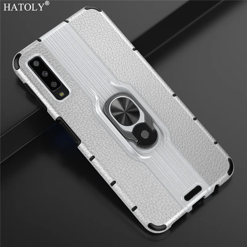For Samsung Galaxy A7 2018 Case Metal Ring Holder Ultra-thin Phone Bumper Hard PC Armor Back Cover A750 | Мобильные телефоны и