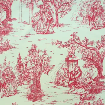 

1 yard Cotton Canva Fabric for sewing, pathwork, bag, curtain, hadmaking - Tree,building and people(red) (width=145cm)