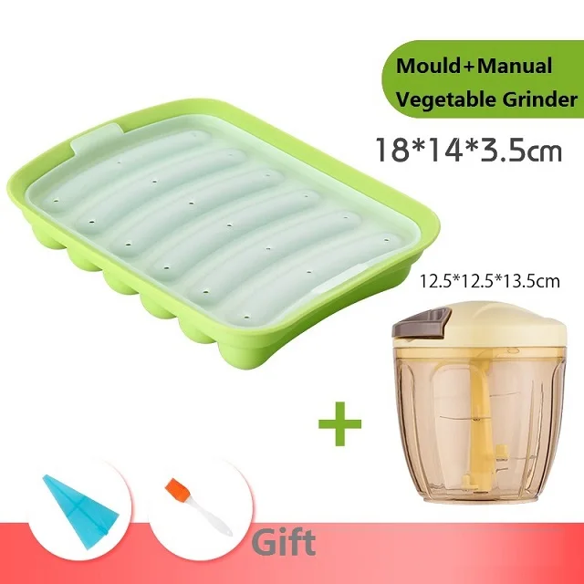 Green2Pcs Силиконовая форма для колбасы, руководство по изготовлению овощей, инструменты для изготовления ветчины, щетка для выдавливания мяса, сумка для ребенка, дополнительная выпечка, кухня - Цвет: Green2Pcs