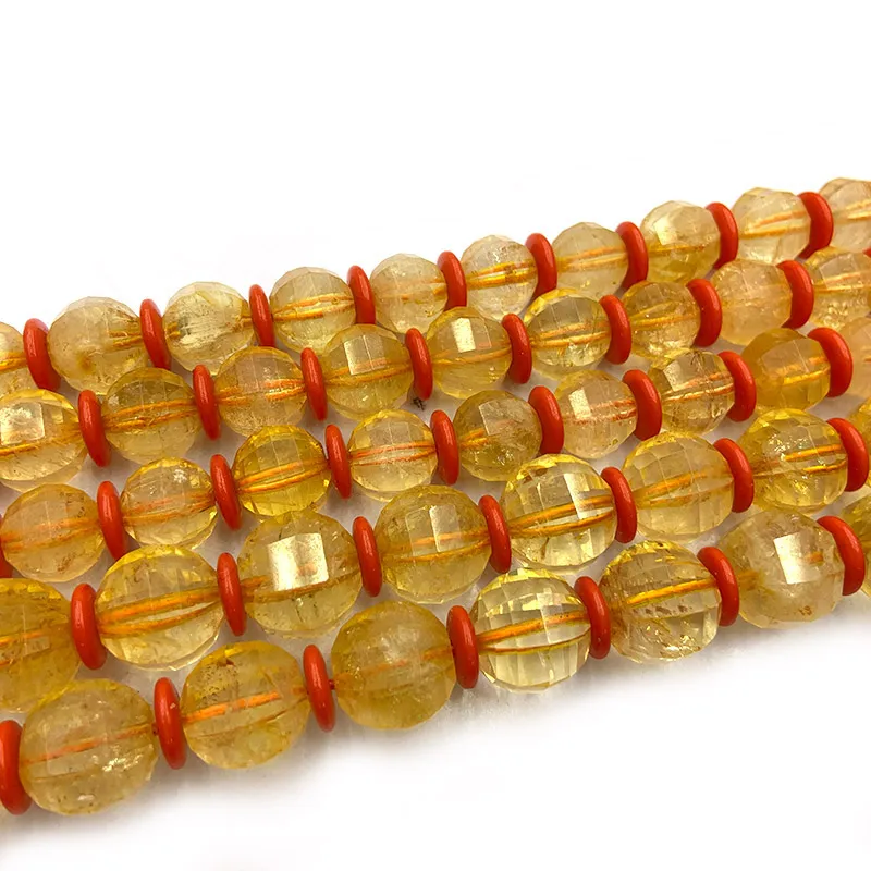 

8-10mm Natural Citrines Quartz Beads 15'' Round Faceted DIY Loose Beads For Jewelry Making Beads Accessories Women Bracelet Gift