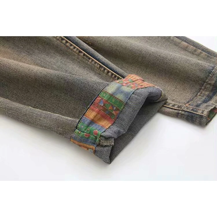 Plus Size Women's Jeans Letter Embroidery Vintage Denim Trousers