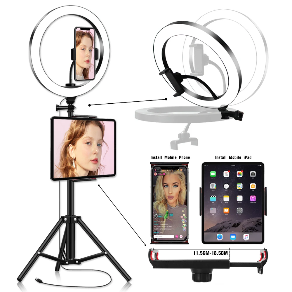  YingnuoST 10 ich LED Ring Light withTripod Stand Selfie Light Ring with Tablet & Phone Holder for C - 4000245852508