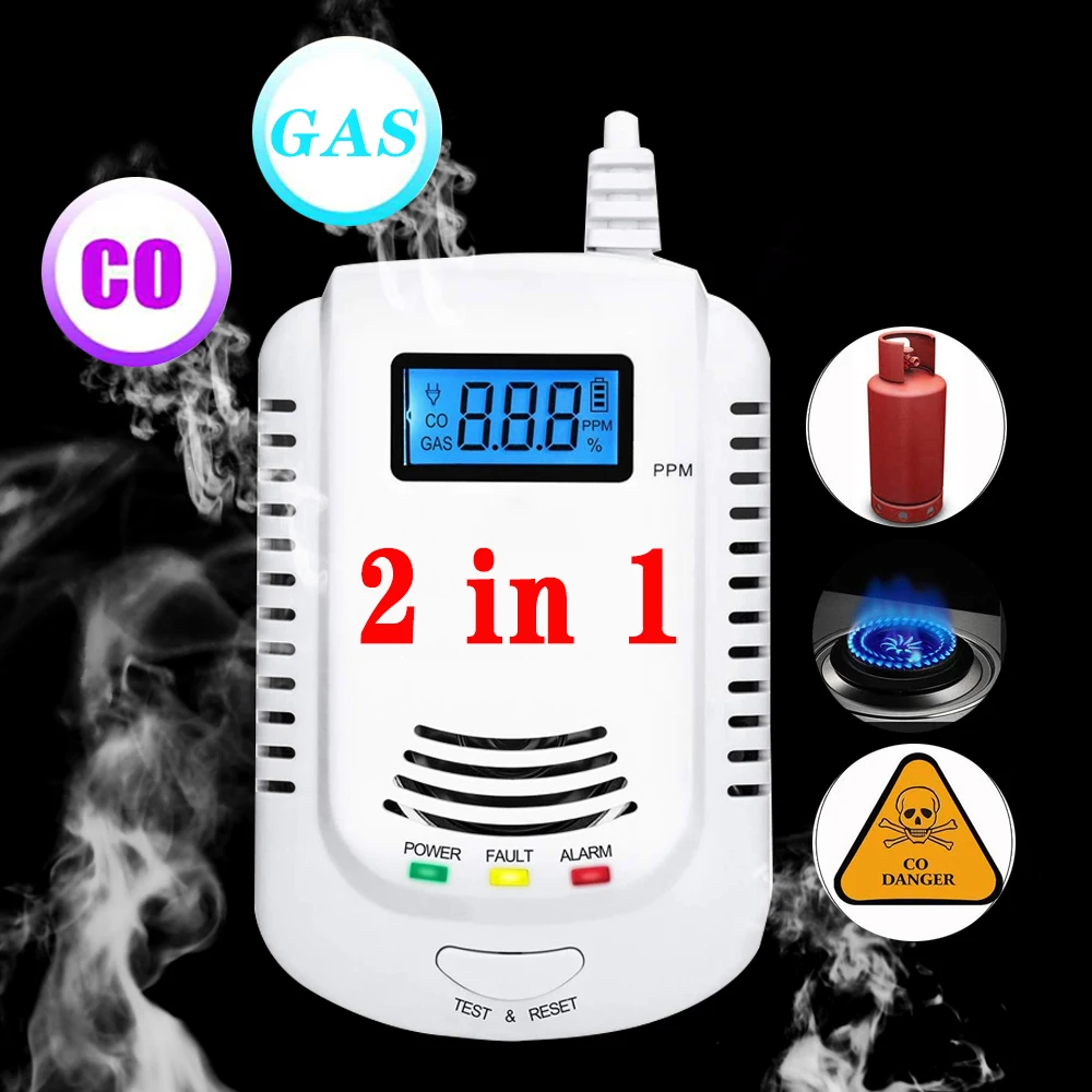 LPG GAS Detector Alarm Carbon Monoxide Sensor Digital LED Display Natural Leak Combustible 2 In 1Alarm System For Home