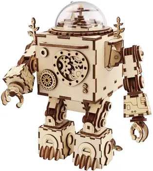 

Assembling 3D Puzzle Music Box Wooden Craft Kit Robot Machinarium Toy with Light for Kids Gift