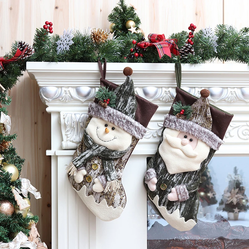 

Christmas decorations Snowman Santa Wood Socks Hotel Mall Hanging Christmas Eve gift bags