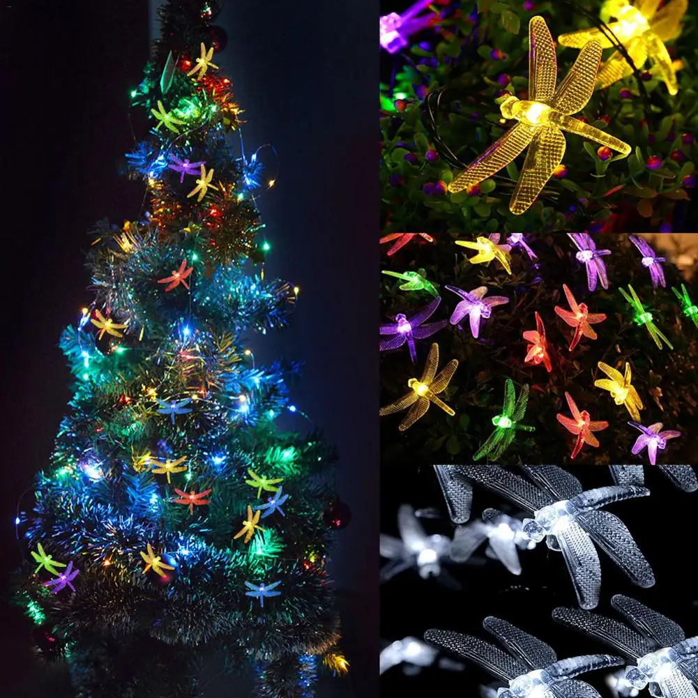 Наружная Солнечная гирлянда 6 м 30Led солнечная панель наземный фонарь для столба водонепроницаемый Светильник Стрекоза струна для рождественского сада