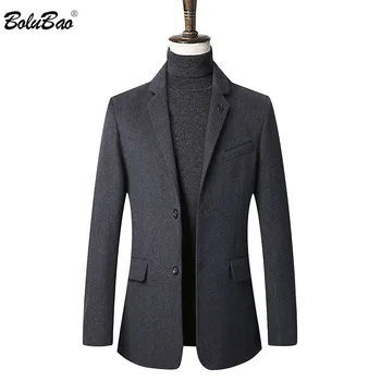 

BOLUBAO Winter Brand Wool Blend Coats Men's Simple Business Casual Wool Blend Overcoat Men Male Slim Fashion Wild Wool Coat