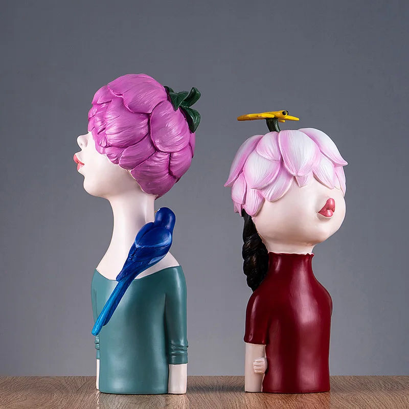 

Nordic Creative Cute Girl Character Ornaments Decoration Crafts Office Home Livingroom TV Cabinet Resin Birds Angel Statue Decor