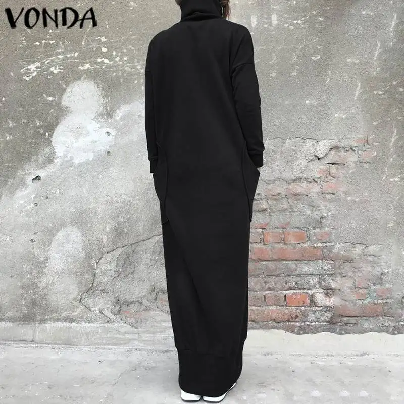 Goede Winter Herfst Vrouwen Jurk Zakken Schildpad Kraag Lange Mouw Sweatshirt Maxi Jurk Vonda 2019 Casual Losse Plus Size Vestidos
