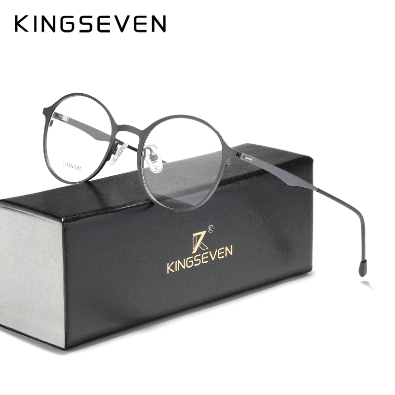 

KINGSEVEN Original Titanium Optical Glasses Full Frame Men Ultralight Retro Round Myopia Prescription Eyeglasses Women Eyewear