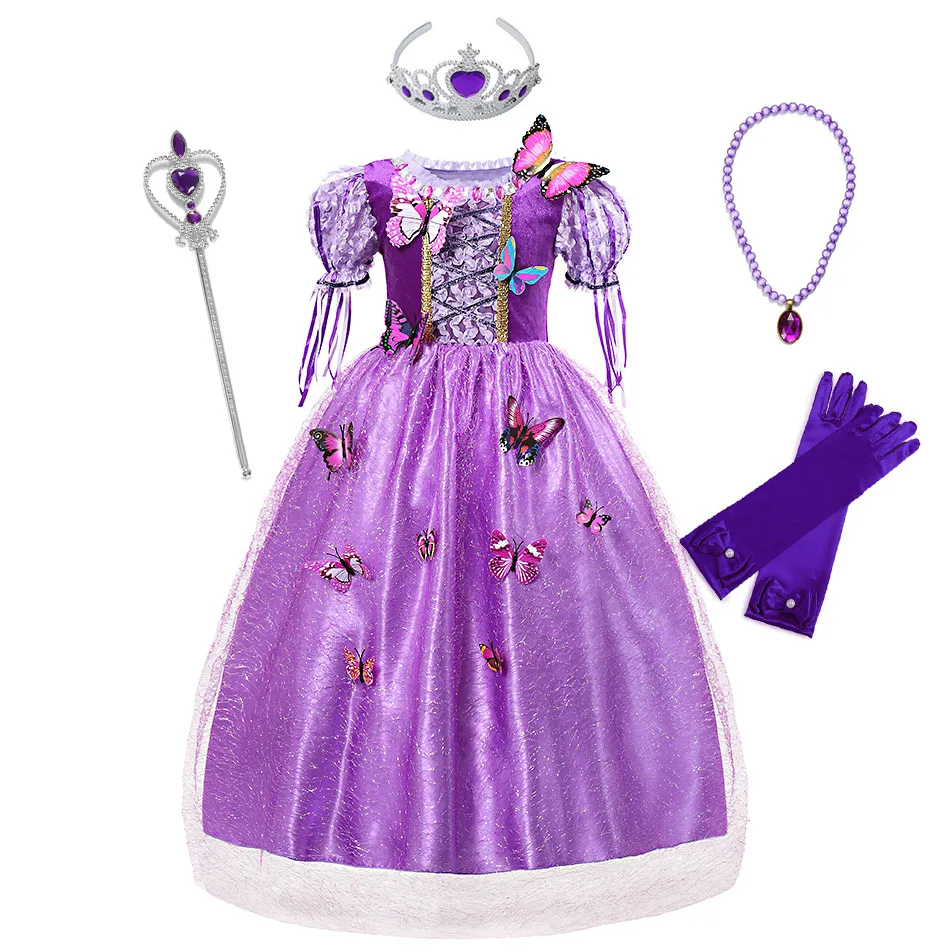 Rapunzel Dress Set Спящая Красавица Принцесса Аврора платье и костюм малефисенты для маленьких девочек комикс Con злая королева косплей наряд Хэллоуин Маскировка - Цвет: Rapunzel Dress Set