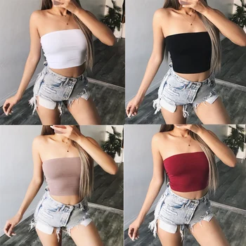 

Fashion Women Strapless Tube Top Summer Sexy Sleeveless Crop Top Lady Bandeau Pure Color Off Shoulder Camis Elastic Seamless