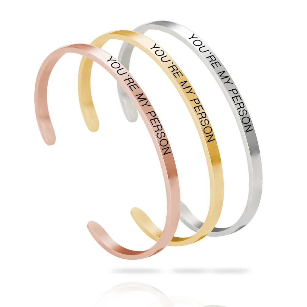 

1pc YOU'RE MY PERSON 4mm Width Mantra Bracelets Bangles 316L Stainless Steel Bangles Positive Inspirational Quotes Bracelets
