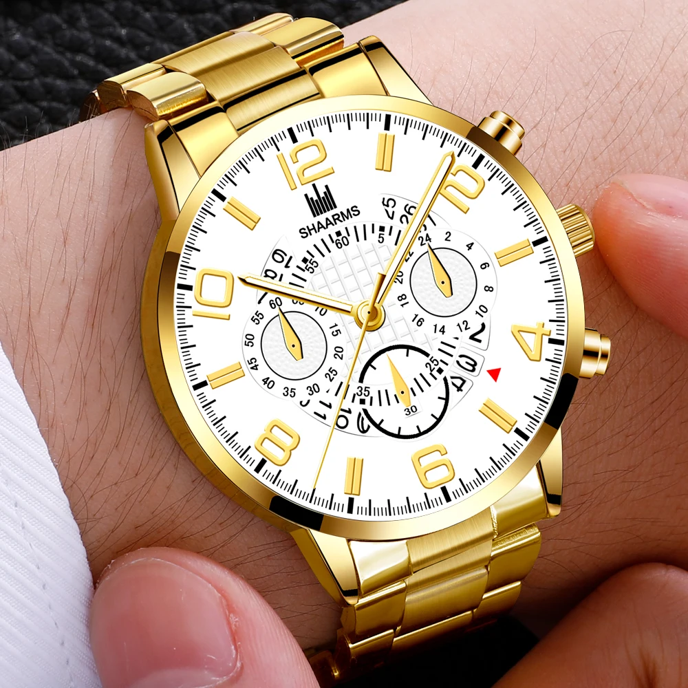Reloj Hombre модные роскошные золотые часы из нержавеющей стали аналоговые кварцевые наручные часы мужские деловые часы мужские часы