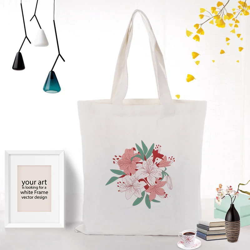 FLOWERS313 Сумка-тоут, Цветочная сумка, индивидуальная печать логотипа, ежедневное использование канва для DIY хозяйственная сумка, эко многоразовая утилизация текста, логотип на заказ - Цвет: FLOWERS313